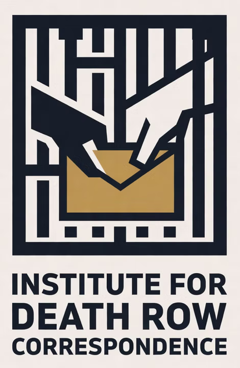 Institute for Death Row Correspondence emblem: a hand passing a letter through prison bars
